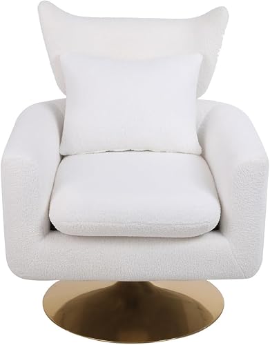 Miniatura 4 de Silla decorativa, silla giratoria con almohada ancha tapizada y base dorada, silla clásica de barril de mediados de siglo, silla giratoria de 360