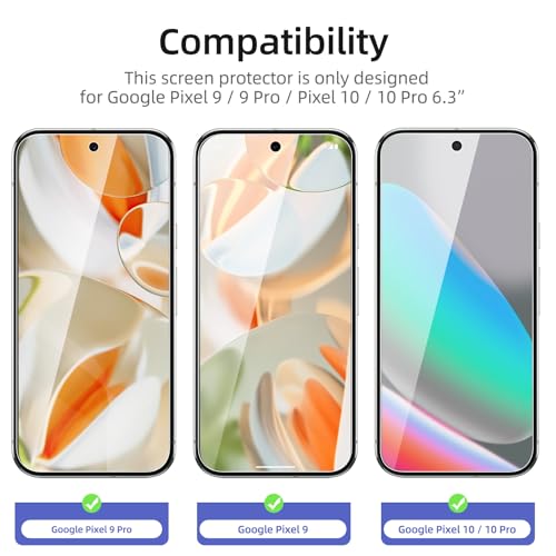 Image of NEW'C Pack of 3 for Google Pixel 10 /10 Pro, Pixel 9 /9 Pro for Tempered Glass, Scratch Free, 9H Hardness, HD Screen Protector, 0.33 mm Ultra Clear, Ultra Resistant