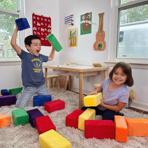 Image of The Original Premium Plush Building Block for Kids - Certified Safe Foam Blocks in Luxuriously Soft Fabric Covers (Classic Colors, Blocks)