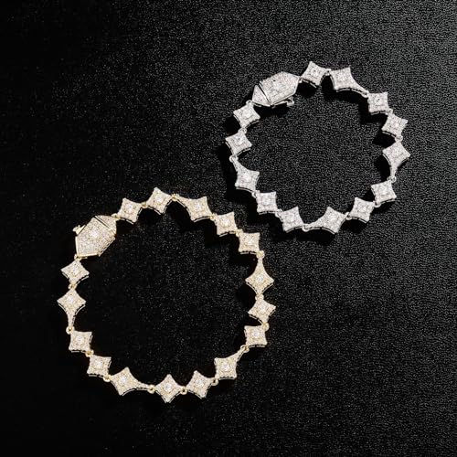 14K Gold Over 925 Silver Square-Shaped Star Moissanite Bracelet, Hip-Hop Tennis Bracelet Design, Unique for Hip-Hop Enthusiasts or Special Celebrations,Dad Gifts4