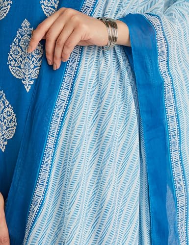 Image of BIBA Women Cotton Straight Printed Kurta Straight Palazzo Suit Set
