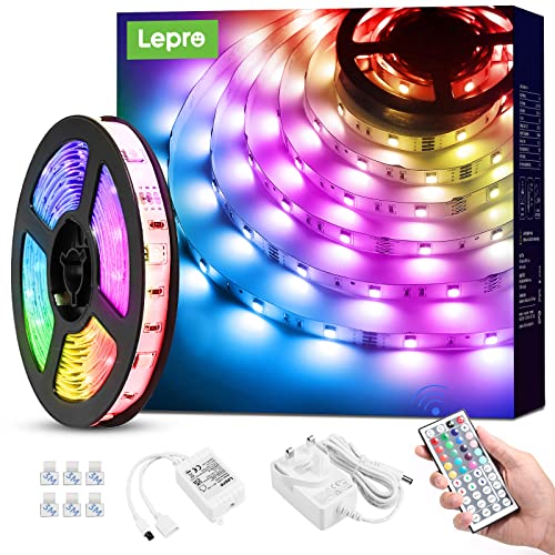 Lepro LED Strip Light 5M, Dimmable RGB LED Strips with Remote, Colour Changing Room Lights, Plug in LED Lights for Bedroom, Living Room, TV, Kitchen, Kids Room (5M, 150 Bright 5050 LEDs)