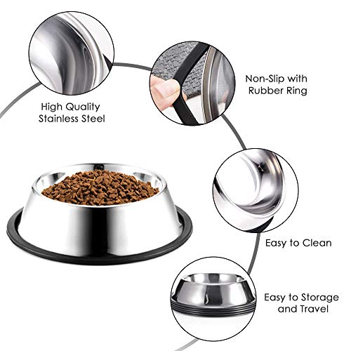 Wedawn Steel Dog Bowls,Dog Dishes 8Oz 12Oz 18Oz 28Oz 48Oz, Cat Bowl Water And Food With Rubber Base For Small/Medium/Large Dogs, Cats, Puppy Rabbit And Kitten (1.5 Cup/12 Oz, Silver/2Pack) #TOP1