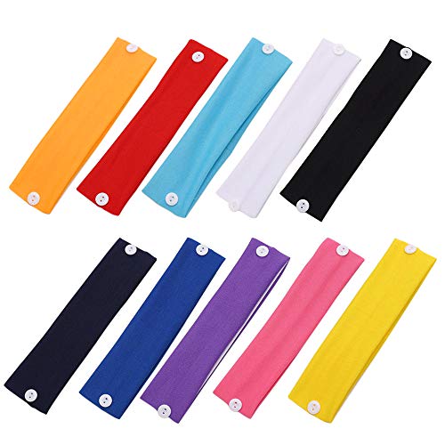 10 Pack Headband with Buttons Non Slip Nurse Button Headband Small Hair Cover Bands Ear Protection Holder for Women, Girls Yoga Sports Running