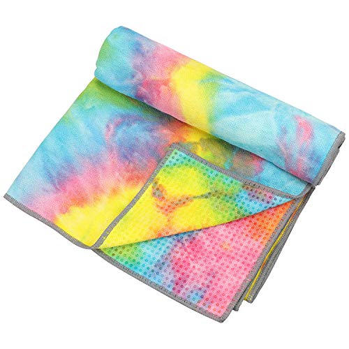 Yoga Towels Non Slip Hot Yoga Towel Skidless Waffle Texture100% Absorbent Odorless Microfiber Yoga Blanket Standard Sized 24 x72 in Mat Towel,for Hot Yoga Bikram Pilates (Pink & Blue & Yellow)