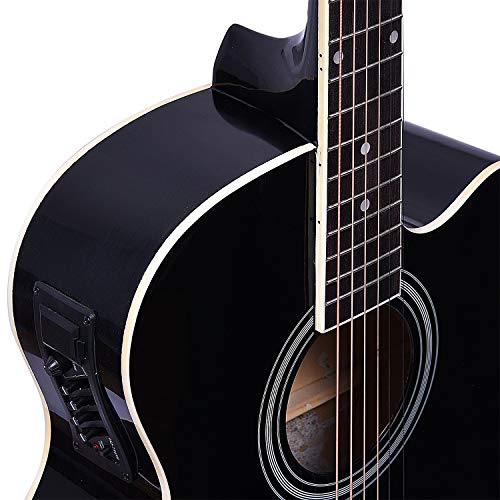 Image of BLUEBERRY B-40EQ-GL, Electro Acoustic Electric Guitar Kit with inbuilt Trussrod, Rosewood Fretboard & bridge with 4 Band EQ-7545R Piezo Pickup Guitar Preamp Amplifier Equalizer Tuner (Black)