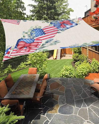 Boanket Sun Shade Sail 12' x 16', 4th of July Sun Blocking Shades Privacy Outdoor Covering, Eucalyptus Leaves Independence Day Rustic Shade Cloth for Patio Deck Terrace Garden Lawns Beach Backyard