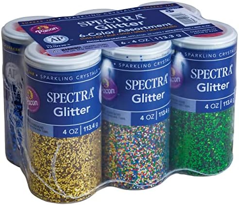 Spectra Arts & Crafts Glitter Assortment, 6 Assorted Colors, 4 oz., 6 Jars