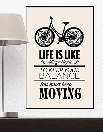 Stickerbrand© Inspirational Quote Vinyl Wall Art Life Is Like Riding A Bicycle Peel & Stick Poster - 16" X 24". Removable & Repositionable. Includes Free Squeegee For Easy Application #TOP27