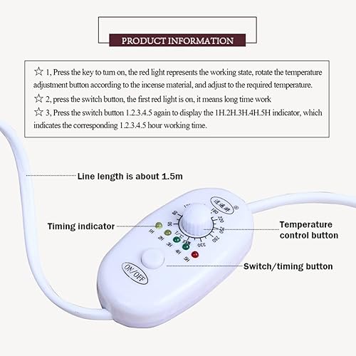 Miniatura 6 de Quemador de incienso eléctrico con temporizador, quemador de fragancia de cerámica de temperatura ajustable, difusor de aceite perfumado de resina
