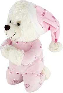 Bichinho Ursinho de Pelúcia que Reza o Pai Nosso com Pijama Rosa Presente Dia das Crianças