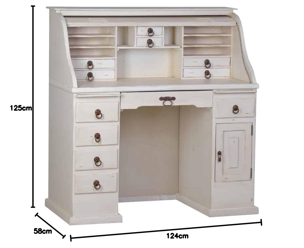 Sekretär Old White 124x125x58 cm Mexico Möbel Landhausstil Massivholz Pinie Weiß