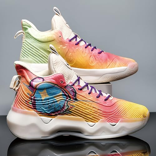 Image of Men's High-Top Basketball Shoes Anti-Slip and Wear-Resistant Soles Running Shoes Graffiti Design Fashionable Sports Shoes