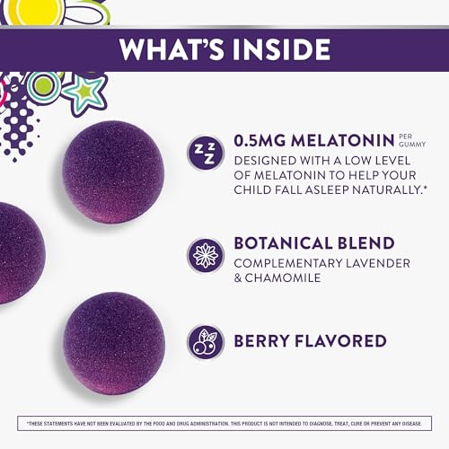 Pure Zzzs, Kidz, Kids Melatonin Gummy, Sleep Aid, Low Amount of Melatonin for Kids, with Chamomile and Lavender, 1 mg, Berry Flavored, 72 Count