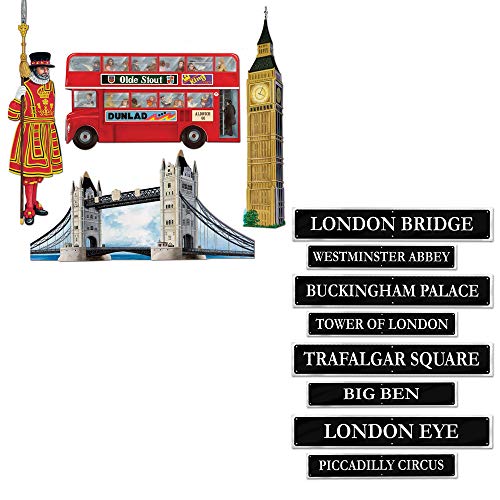 TCS Party Bundles British Wall Decorations 8 Piece Bundle London Street Signs British Cutouts