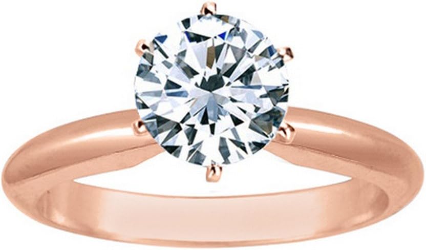 Houston Diamond District Round Cut Diamond Solitaire Engagement Ring 6 Prong Very Good Cut (J-K Color, I2 Clarity)