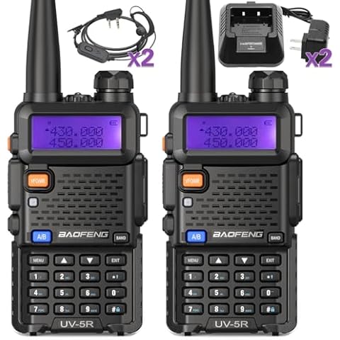 Baofeng UV-5R Ham Radio Long Range UV5R Dual Band Handheld Rechargeable High Power Two Way Radio Walkie Talkies with 1800mAh Li-ion Battery and Earpiece for Hunting Survival Gear,2 Pack Cover
