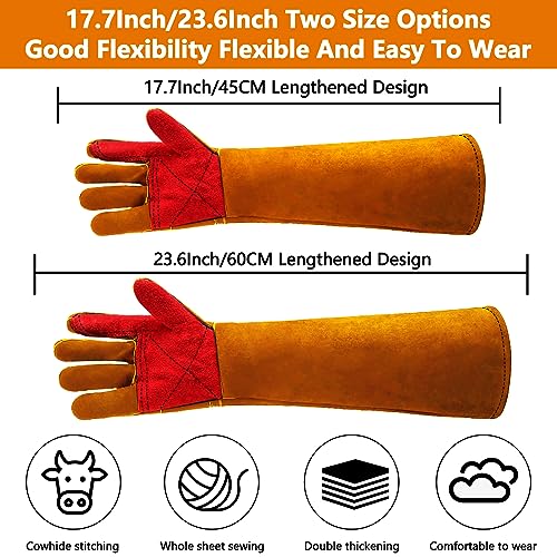 Jossens Animal Handling Gloves,Cat Bite Proof Gloves,Multipurpose Pet Bite Proof Glove For Cat Dog Bird Falcon Snake(Yellow+ Red, 23.6Inch / 60CM - Thumbnail 3