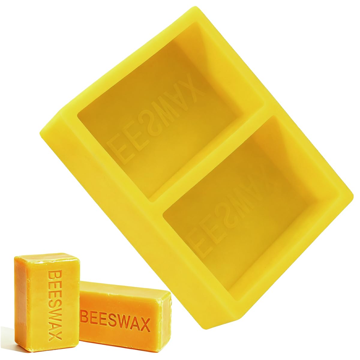 Silikon-Bienenwachs-Form mit 2 x 0,5 kg Blöcken, wiederverwendbare Silikonformen mit dem Wort Bienenwachs geprägt, wiederverwendbare Bienenwachs-Barform für Seife, Kerzen, Wachsblock-Bastelarbeiten