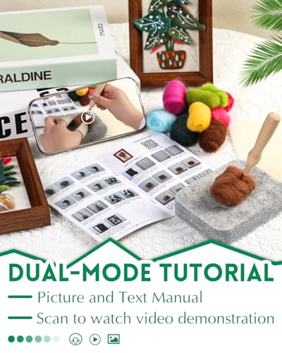 Image of OEHPICC Needle Felting Kit for Beginners with Frame, 2 Pcs Potted Plants Needle Felt Painting Kit, with Felting Needles, Felting Pad, Fabric & Guide for Home Decor & DIY Art