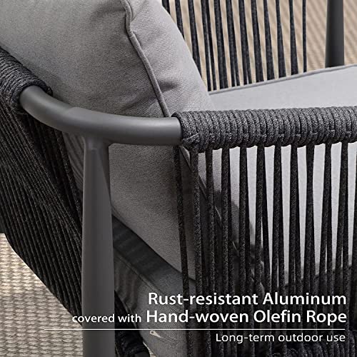 Image of DEVOKO 4 Seater Outdoor Rope Patio Sofa Set for Balcony, Backyard, Lawn, Garden, Indoor, Poolside, Deck (Black & Dark Grey)