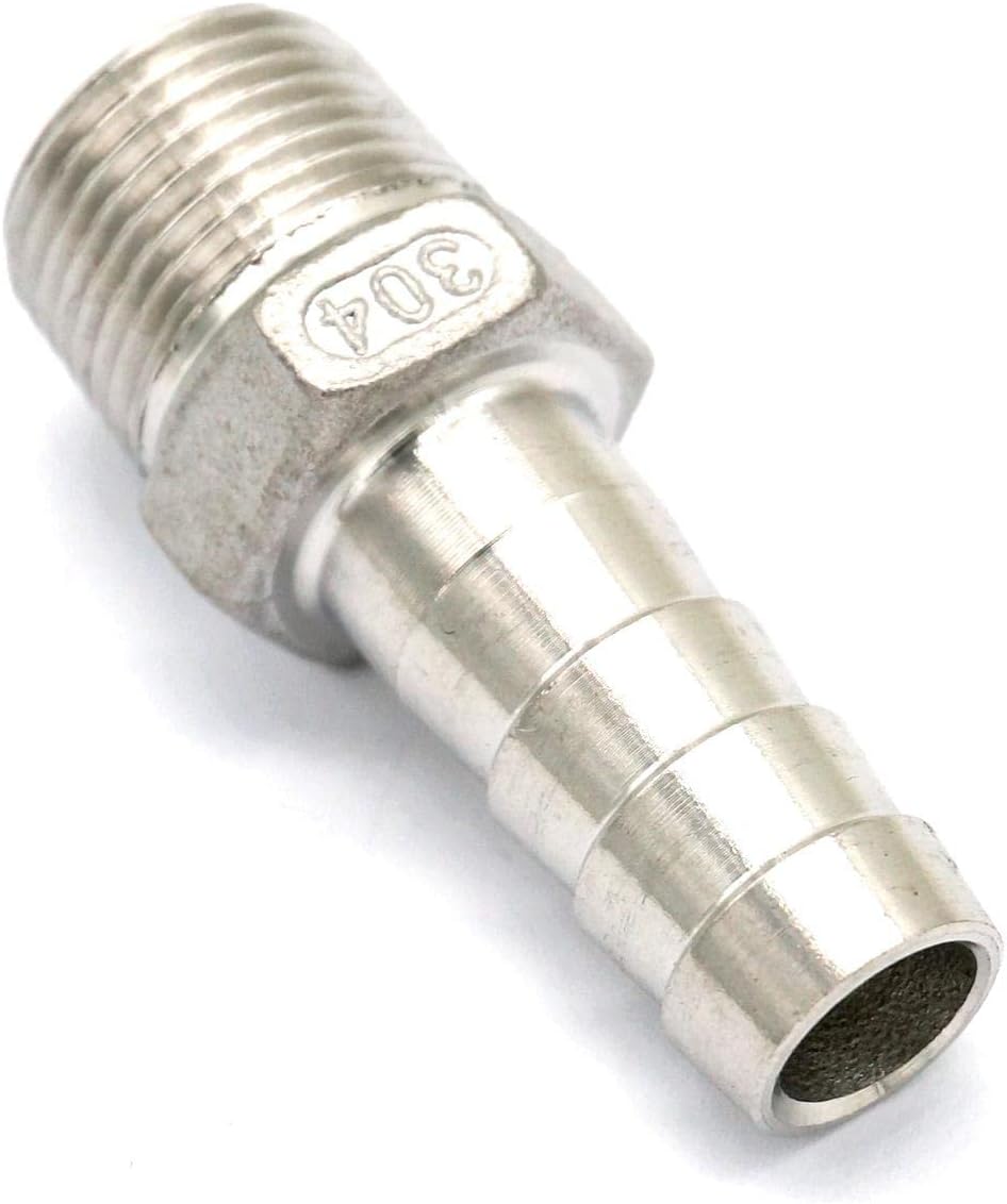 3/8" BSPT Male x 12mm Hose Barbed 304 Stainless Steel Pipe Fitting tail Connector 230 PSI
