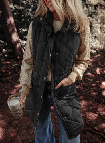 Dokotoo Women's Casual Winter Long Puffer Vest Stand Collar Sleeveless Puffy Jackets Coat with Pockets4