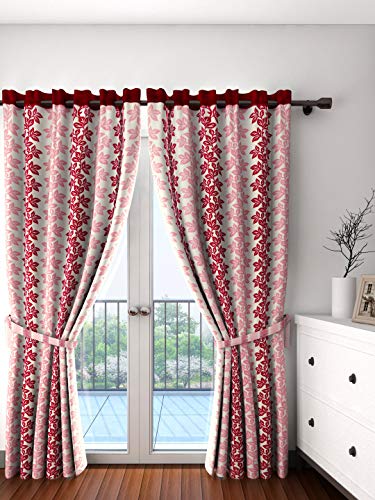 Image of Cortina Durable & Stylish Premium Floral Print 100% Polyester Curtains - Metal Grommets - Easy Fitting Over Window - Bedroom Living Room Kids Room Hall Kitchen - 9 Feet Set of 2 - Maroon