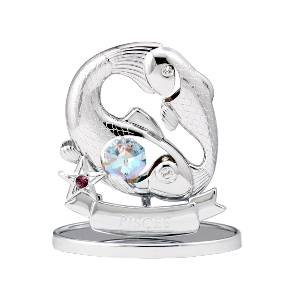 Ornement Poisson en cristal autrichien et chrome Crystocraft pour une déco raffinée