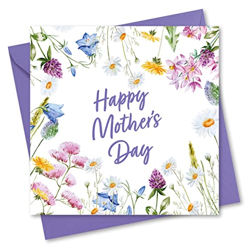 Mothers Day Card. Card for Mum. Flower Design with Matching Envelope. 150x150mm. Ecofriendly. Printed and Packed in UK by Absolutely Yours.
