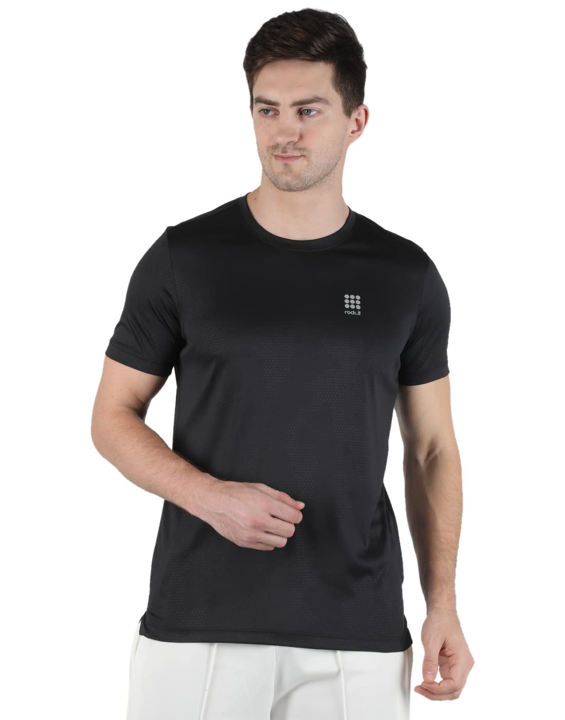 ROCK.IT Men Black Round Neck Regular Fit Half Sleeve T-Shirt |2220101044-2