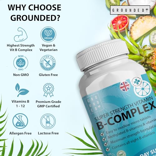 Super Vitamin B Complex | x120 High Strength Micro Tablets | 2 Month Supply | with B1, B2, B3, B6, (Folic Acid) B9, B12, Biotin (B7), B5 and Vitamin C | Vegan, UK Made by Grounded - Image 6