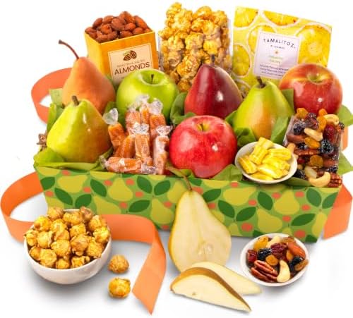 A Gift Inside Fresh Fruit Basket Gift Box with Mixed Fresh Fruit, Pears, Apples, Nuts & Sweet Snacks โ Gourmet Fruit Gift Basket for Every Occasion