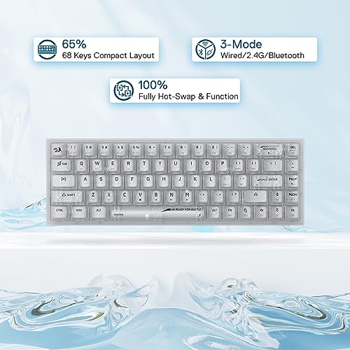 Image of Redragon K631 PRO 65% 3-Mode Wireless RGB Gaming Keyboard, 68 Keys Compact Full-Transparent Mechanical Keyboard w /Hot-Swap Free-Mod PCB Socket, Translucent Custom Switch - White