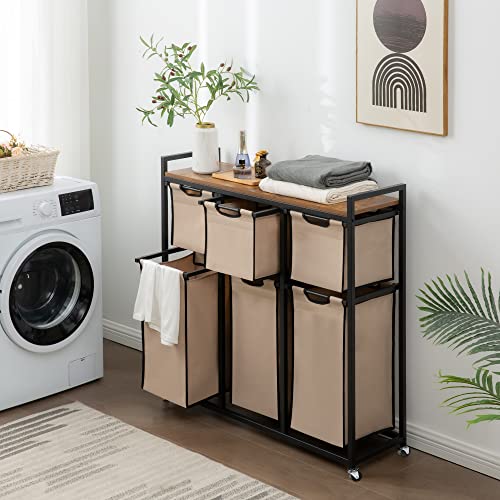 Laundry-Basket-Organizer-Hampers-for-Laundry-6-Compartments-Laundry-Hamper-with-6-Sliding-Laundry-Sorter-Bags-Top-Storage-Shelf-and-Metal-Frame-6-Compartments Laundry Basket Organizer Hampers for Laundry 6 Compartments Laundry Hamper with 6 Sliding Laundry Sorter Bags Top Storage Shelf and Metal Frame 6 Compartments