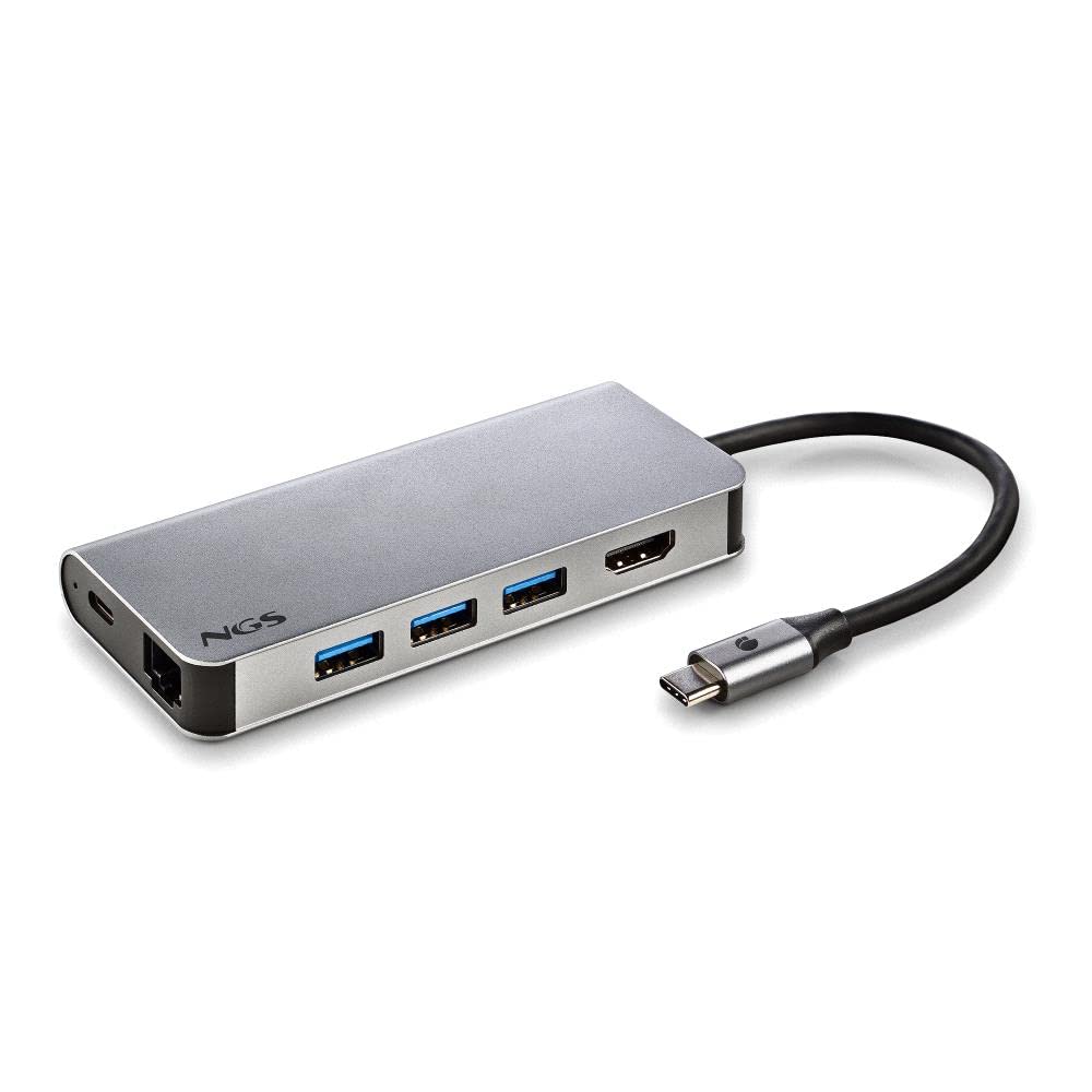 NGS WONDER DOCK 8-8 w 1, hub USB-C, adapter wieloportowy (USB 3.0, USB-C, z ładowaniem PD, HDMI, czytnikiem kart SD/TF oraz LAN - RJ45). Kompatybilny z urządzeniami z USB-C