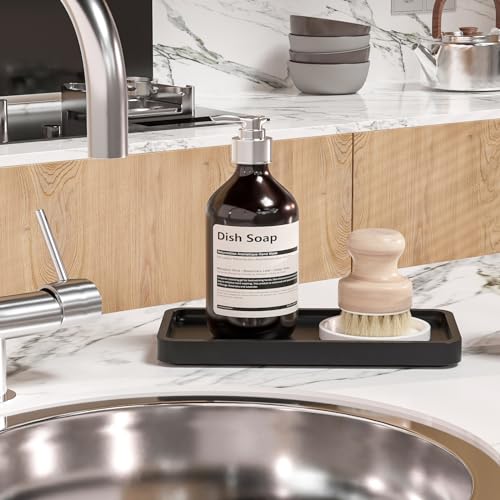Image of Weenson Small Bathroom Vanity Tray for Countertop Makeup Perfume Jewelry Decor Candle Keys, Small Black Kitchen Tray for Soap Dispenser Spice Bamboo Toilet Tray 7.9 inch L x 4 inch W x 0.79 inch H