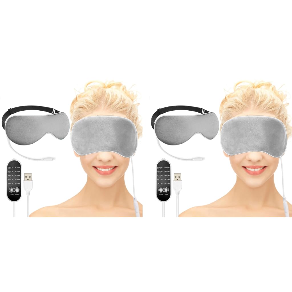 Heated Eye Mask for Sleeping USB Electric Dry Heat Compress Heating Pad with Temperature Timer Control Relieve Strain Puffy Eyes Grey 2 PCS