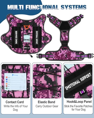 Image of PETNANNY Tactical Dog Harness Reflective with ID Card,Service Dog Vest Harness for Medium Large Dogs,Emotional Support Vest with Padded Handle,2 Reflective Patches for Training Hunting(Purple Camo,XL)