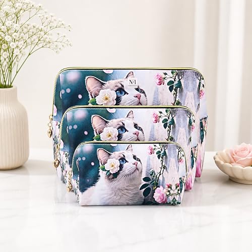 Image of NFI essentials Set of 3 Printed Cosmetic Pouch for Women, Stylish Pouches for Makeup Accessories Travel Pouch,Makeup Pouch,Vanity Case,Jewellery Pouch,Toiletry Make up Bag