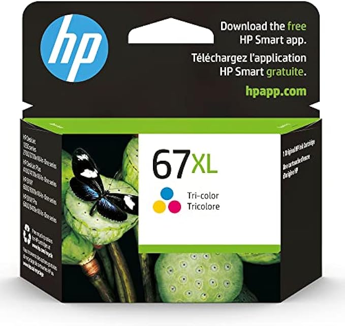 HP 67XL Tri-color High-yield Ink Cartridge | Works with HP DeskJet 1255, 2700, 4100 Series, HP ENVY 6000, 6400 Series | Eligible for Instant Ink | 3YM58AN