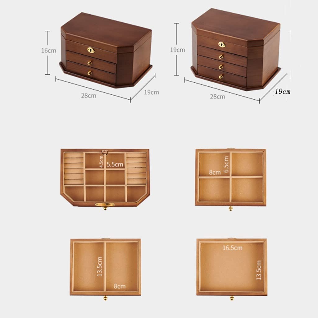 XBTGS Uhrenbox, Uhren-Organizer, Holz-Schmuckschatulle mit Schlüssel und Vollschloss, für Ohrringe, Halsketten, Uhren, sechseckige Form, Aufbewahrungsbox für Uhren, A-sechseckig, 4 LA, A-sechseckig, 4