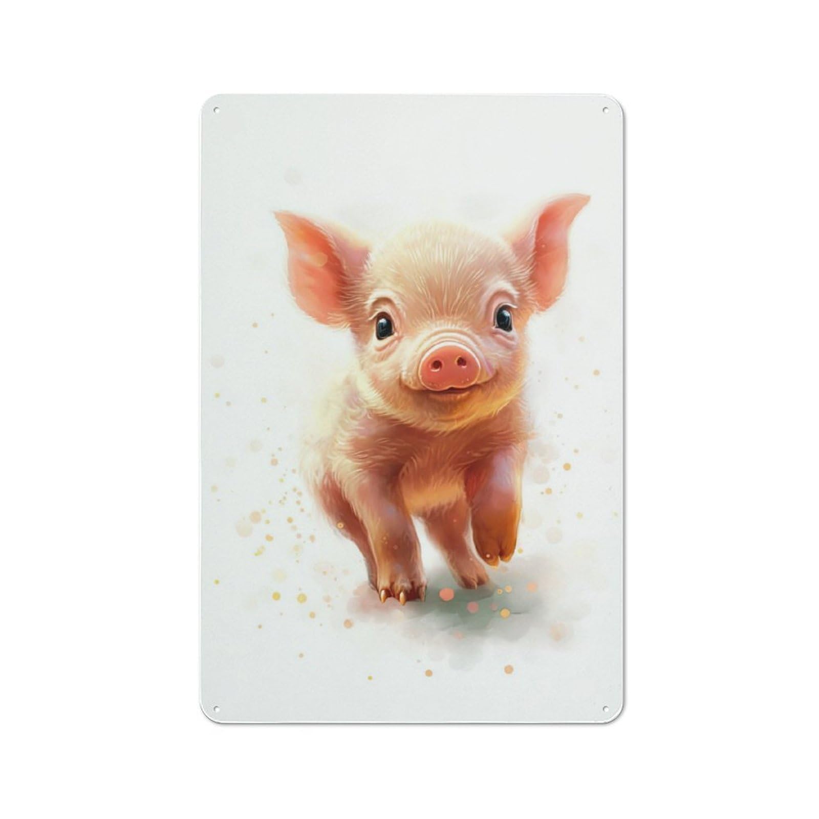 Junmoney Watercolor Baby Pig Art Industrial Metal Wall Decor 30X20cm, Metal Wall Sign For Tool Room, Garage, Studio Or Home Bar