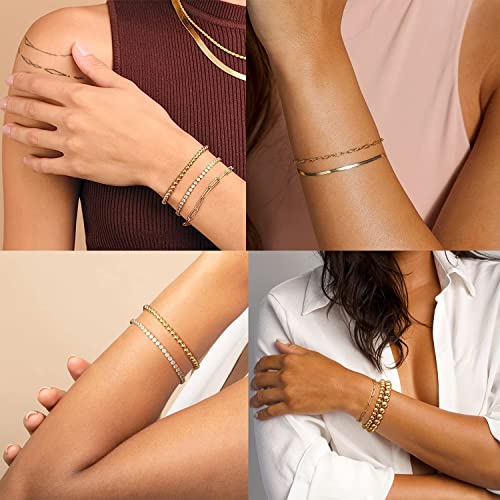 Gold Chain Bracelets Set For Women Girls 14K Gold Plated Cute Dainty Tennis Beaded Bracelets For Women Cuban Link Paperclip Chain Anklet Bracelet Jewelry Gifts (B) #TOP4