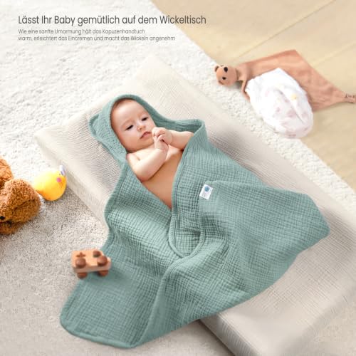 lulumoon Kapuzenhandtuch Baby Musselin Baumwolle: 76x76cm für 0-18 Monate – Ansicht 4