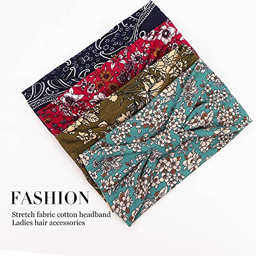 Vemalo Wide Headbands For Women, Boho Bandeau Head Bands, Workout Head Wraps, Stretch No Slip Hair Wraps Pack Of 4 (Gorgeous) #TOP1