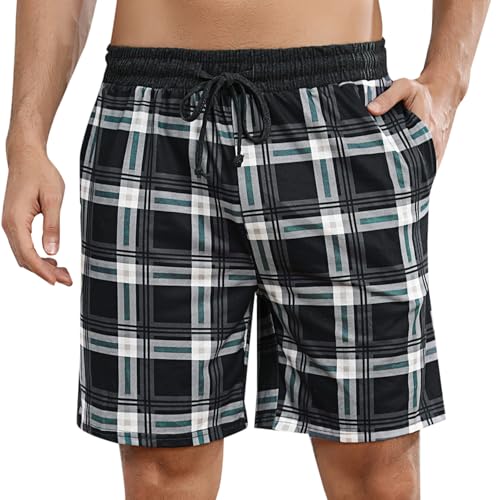 Marvmys Pantalón Corto Pijama Hombre Verano Cuadros Pantalones Pijamas Shorts con Bolsillos estilo b XL