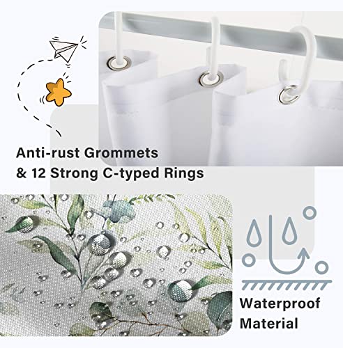 Gcirec Eucalyptus Shower Curtain, Sage Green Shower Curtain For Bathroom Watercolor Spring Leaves Botanical Waterproof Fabric Shower Curtain Set With Hooks, 72X72 Inch #TOP2