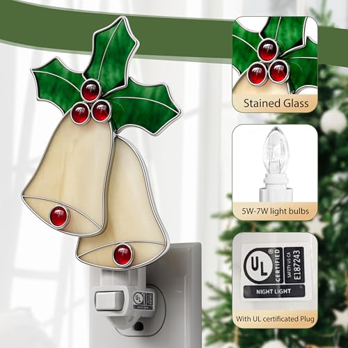 Image of Stained Glass Yellow Bell Night Lights Plug in Wall for Home Decor