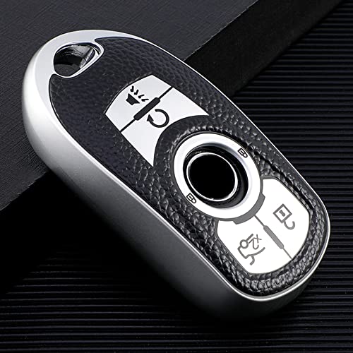 Image of for Buick Key Fob Cover Soft TPU with Leather Keychain Key Case Shell Full Protective Cover Compatible with Buick 2015-2023 GL8 Verano Enclave Regal Lacross Encore Envision 6 Button, A Silver